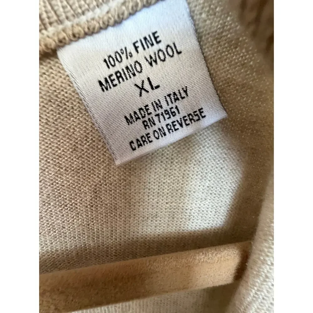 Bachrach 100% Merino Wool Quarter Zip Sweater XL Italian Quiet Luxury Old Money